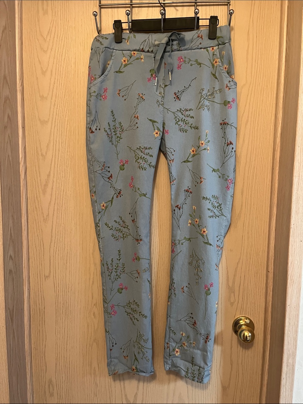 Light Blue Floral Drawstring Woman’s  Pants